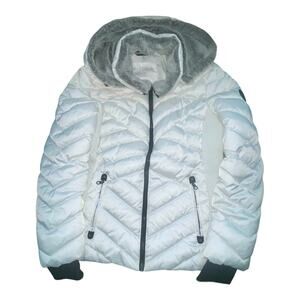 Nautica Puffer Jacket Padded Sherpa Hood White Black Winter Womens Large
